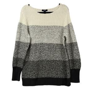 Chaps Ombre Colorblock Cotton Blend Sweater Cream Gray Black 3X Plus Size Ribbed